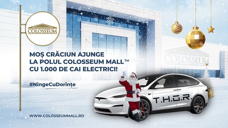 Mos Craciun ajunge la „Polul Colosseum Mall” cu un convoi electric: 1.000 CP Si „Sanii” High-Tech intr-o parada urbana
